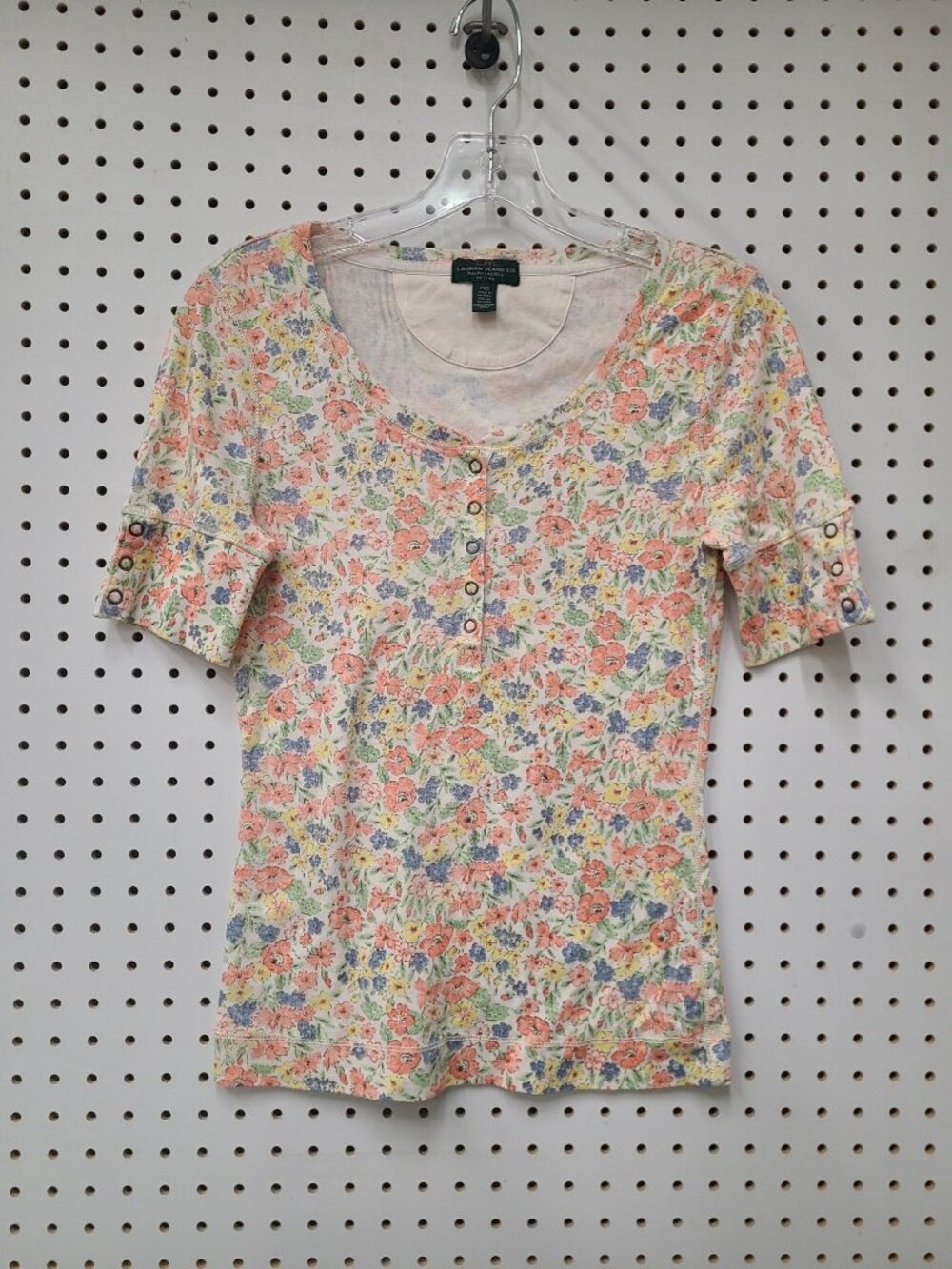 Lauren Ralph Lauren Petite Floral Henley Tee PXS 100% Cotton Short Sleeve Button